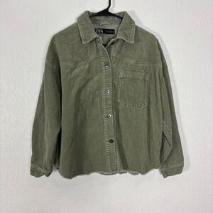 Zara Green Corduroy Button Front Raw Hem Jacket Women’s Large
